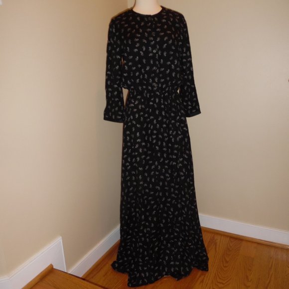 Sisley France Floral Fit &Flare Maxi Dress in Paisley Black Cocktail Longsleeve - Picture 5 of 11